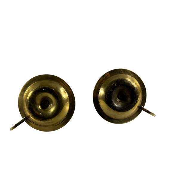 Vtg 2 Solid Brass Candle Holder Chamberstick Candlestick Finger Ring Loop - Picture 4 of 6